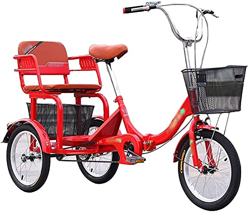 WRHOPR Adult Trike, Tricycle for Adult 3 Wheel Bikes, Foldable Tricycle for Adult with Back Seat, 16 inch Trike Cargo 3 Wheel 1 Speed Adjustable Manpower Pedal for Elderly Children Men