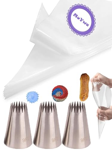Churro - Set di beccucci e sac à poche, extra large, 2,7 m, per Churros Eclairs e Star, con sac à poche usa e getta, 23 pezzi