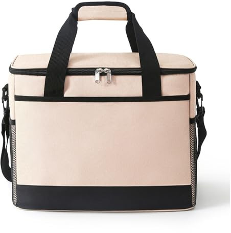 Borsa per il ghiaccio, borsa per il pranzo, borsa termica 36L, grande capacità, con tracolla regolabile, pieghevole, portatile, impermeabile, per picnic, barbecue, campeggio, viaggi (beige 18L)