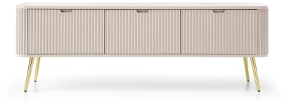 PHANTOM TV Cabinet - Modern Cashmere Laminated Board TV Unit with Grooved Fronts, Matte Finish, Metal Gold Legs, 168 cm TV Stand Cabinet - Perfect for modern interiors