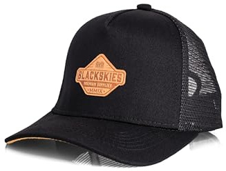 Blackskies® Essentials Trucker Baseballkeps för barn | Justerbar barnkeps för pojkar och flickor, snygg mössa, cool mössa, födelse, dop, toppmössa, Svart-svartbrun, L