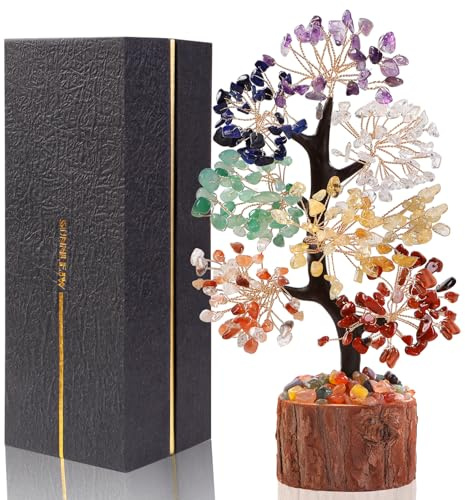 Sunnlejw 7 Chakra Crystal Tree of Life,Handmade Birthday Gifts for Women Mom Sister Boss, Natural Meditation Healing Crystal and Stones for Positive Energy,House Warming Gift, Home Office Decor