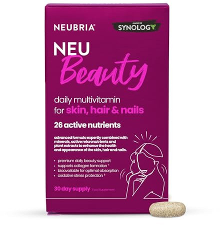 NEUBRIA NEU Beauty Multivitamin & Collagen Skin, Hair & Nails Supplement – Botanicals, Biotin, Niacin, Zinc, Selenium, Copper & Antioxidants – Beauty Blend – UK Made, 30 Tablets