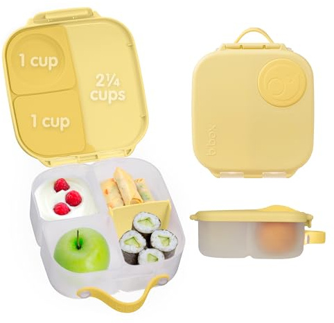 b.box Mini lunchlåda barn | 4,25 kopp läckagesäker Bento låda för barn i åldrarna 3+ | 3 fack mellanmålsbehållare, skollunchbehållare, diskmaskinssäker, BPA-fri, PFAS-fri – citronvridning
