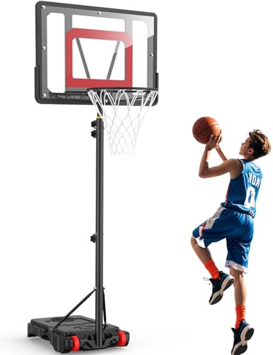 Basketballkorb Outdoor Kinder: 150-210 cm Höhenverstellbar Basketball ständer mit 80x60 cm bruchsichere Rückwand, Vergrößerter Basis und Rollen für Kinder