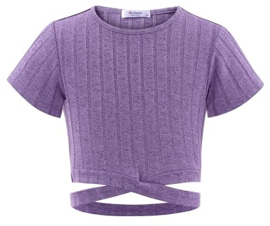 Arshiner Flickor T-tröjor magtröja barn sommar kortärmad enfärgad rund hals skjorta vardagsmode t-shirt för flickor 8-15 år