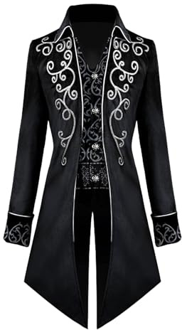 QEKFDOV Medieval Steampunk Men Tailcoat Jacket,Victorian Renaissance Gothic Retro Coat,for Halloween Party Costumes (Black, 3XL)