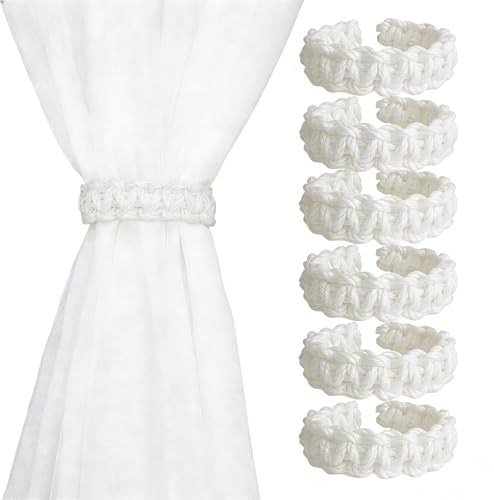 Moling 6 Piezas Alzapaños Cuerda para Cortinas Elegante, Algodón-Lino,Sujeta Cortinas Tejido a Mano,Decoración de Casera (Blanco)