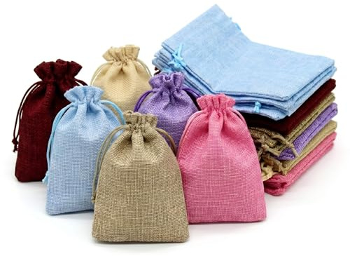 Leylve 30 Sacchetti di juta 10x15 cm, Sacchetti con cordino per calendario dell’Avvento, Piccoli sacchetti regalo per gioielli, DIY, artigianato, matrimoni, feste, Natale (6 colori)