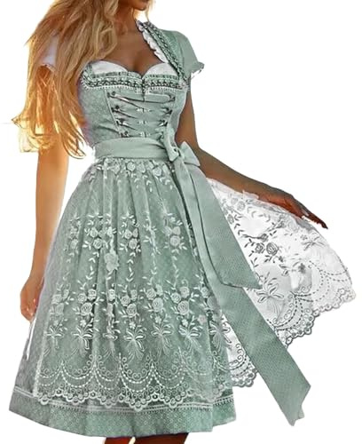 Costume Dirndl 3 pièces pour Femme Robe Dirndl Polyvalente Femme Blouse Dentelle Jupe Midi Tablier Costume Bavarois Festival Vêtements