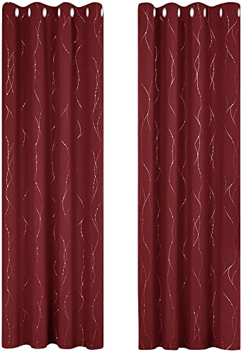 Deconovo Home Decoration Thermal Insulated Curtains Eyelet Curtains Dot Line Foil Printed Blackout Curtains for Bedroom Red W55 x L95 One Pair