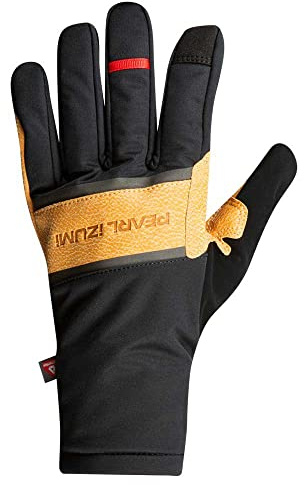 PEARL IZUMI Men's Gloves, Lightly Insulated Cycling Glove, AmFIB Lite, Ax Suede Laredo Palm & Touchscreen Compatibility, Black/Dark Tan, Large