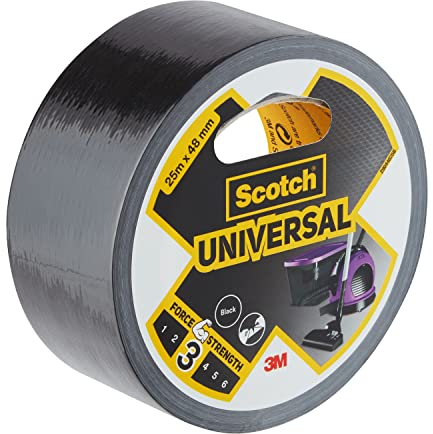Scotch Universal Klebeband, Schwarz - 1 Rolle, 25 m x 48 mm, für den Innenbereich, starke Klebekraft, langlebig, wasserdicht für dauerhafte Reparaturen