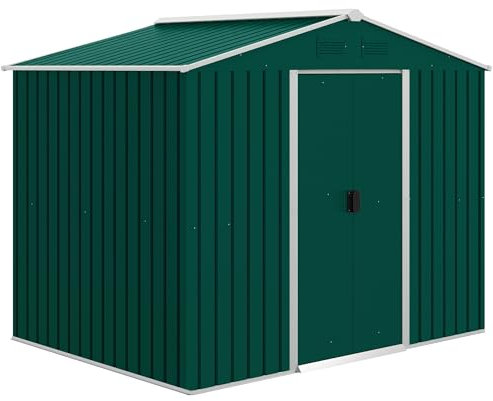 Outsunny 7.7 x 5.7ft Metal Garden Shed with Ventilation Slots and Sliding Doors, Galvanised Outdoor Tool Storage House, Green