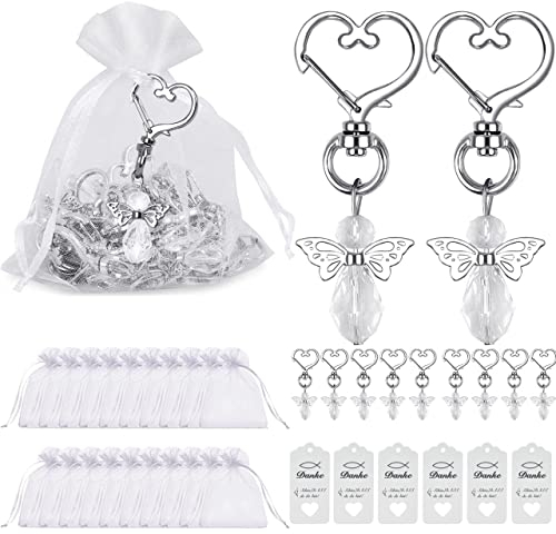 Gastgeschenk Taufe, 30 Stück Schutzengel Anhänger, Schutzengel Schlüsselanhänger + Kraftpapier + Organza Beutel für Weihnachten Hochzeit Gastgeschenke Kommunion Dankeschön Geschenke Jugendweihe Deko