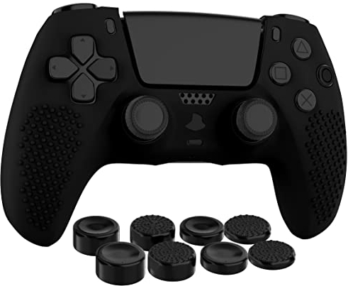 MyGadget Silikon Hülle kompatibel mit PS5 Controller - mit 8 Thumbsticks [ 2X Paar Hoch | 2X Paar Tief] - PlayStation 5 Dualsense Wireless Skin in Schwarz