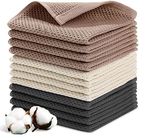 YUTUY Paños de Cocina, 12pcs, Trapos 100% Algodón, Suaves y Duraderos con Fuerte Absorción de Agua, Toallas de té/Toallas de Limpieza/Picnic Llevar (34 * 34cm)