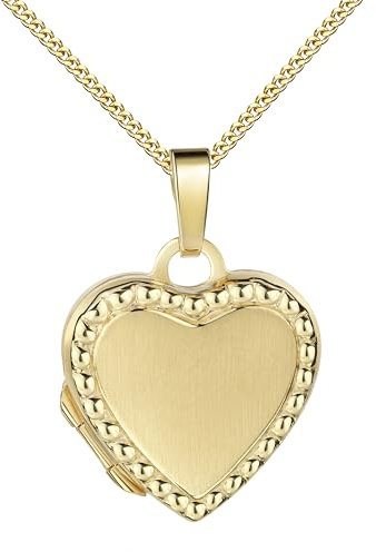 JEVELION Kleines Herz Medaillon zum Öffnen Anhänger für 2 Bilder 333 Gold Bilder Amulett mit Kette und Schmuck-Etui