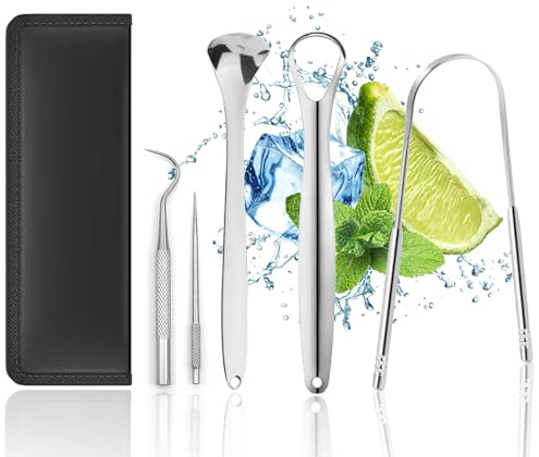 Magiho Zungenreiniger, 5 in 1 Tongue Scraper, Zungenschaber Edelstahl, Tongue Cleaner für Mundgeruch Bekämpfen, Reduziert Mundgeruch und Frischen Atem