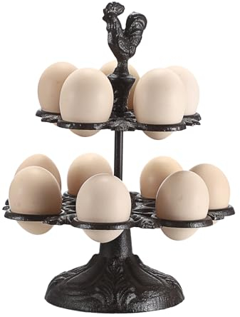 SUMTree Porte-Œufs Vintage Rustique en Fonte pour 12 Œufs - Étagère de Rangement Double Couche pour Comptoir de Cuisine - Présentoir Décoratif et Distributeur - Noir