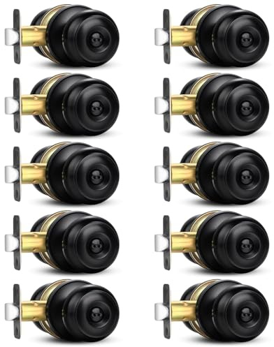 Sopoby Privacy Door Knob, 10 Pack Matte Black Round Keyless Doorknobs Interior/Exterior Lockset, Privacy Locking Door Knobs for Bedroom/Bathroom, Black Modern Design Door Hardware