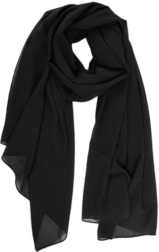 KGDUYC 1 Stück Damen Chiffon Schal, seidig weich und federleicht, eleganter Schal, Damenschal, Premium Polyester Schal, pflegeleichter Schal (Schwarz)