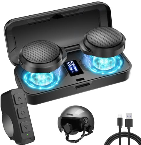 OBEST Motorcycle Bluetooth Headset with Charging Case, Helmet Bluetooth Speaker with Microphones & LED Display, 1900mAh Battery with 50Hours Work Time Wireless Headsets for Skiing and Riding