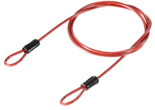 TOP-VIGOR 1 st säkerhetsstålkabel, 2,5 mm x 0,5 m/1,64 fot belagd säkerhetsvajer, dubbel ögla, flexibelt säkerhetskabellås för utomhusresor, bagage, cykel, röd