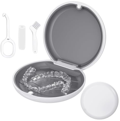 Tandställslåda tandskena, låda kompatibel med Invisalign, Retainer Case med borttagningsverktyg & Aligner Chewies& borste, avtagbart inre fack av silikon (vit)