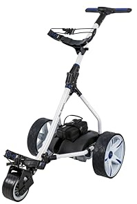 Ben Sayers Electric Golf Trolley | 18-Hole Lithium Battery Trolley | 9 Speed, Auto Distance Function | Over £100 Free Accessories (White/Blue)