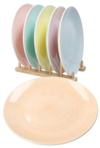 MamboCat Pastello Lot de 6 assiettes plates, diamètre : 27 cm, en faïence, multicolores, aux couleurs pastel, pour 6 personnes, grandes assiettes pour les repas principaux, les barbecues, etc