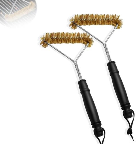 2 Stück Grillbürste, 30.5 cm Dreieckige Grill Bürste, Grill Reinigungsbürste mit Messingborsten Verbrühungshemmender Kunststoffgriff für Grillrost, Gasgrill, Holzkohlegrill, Gusseisengrill