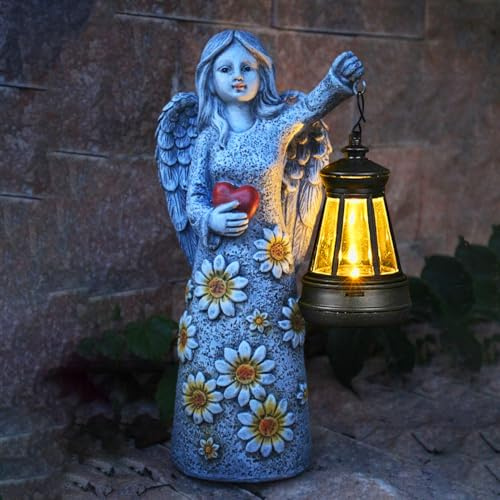 Yewanye Solar Garden Angel Statues,Outdoor Angel Figurines Lights Waterproof Statue Decor Lanterns for Yard Patio Porch Decoration Gift for Mom Grandma (Minimalist)
