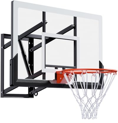 G GX9 Wall Mounted Basketball Hoop & Goal with 48 Inch PC Backboard, 7.5-10FT Adjustable Basketball Hoop with Breakaway Rim, Steel Reinforced Bracket for Outdoor/Indoor