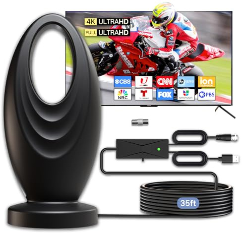 2025 TV Antenna for Smart TV and Old TV, 2800+ Miles Range HD Digital TV Antenna Indoor with 360° Signal Strongest Booster, Supports Local Channels 1080P 4K Reception for Home, RV, Camping (35ft)