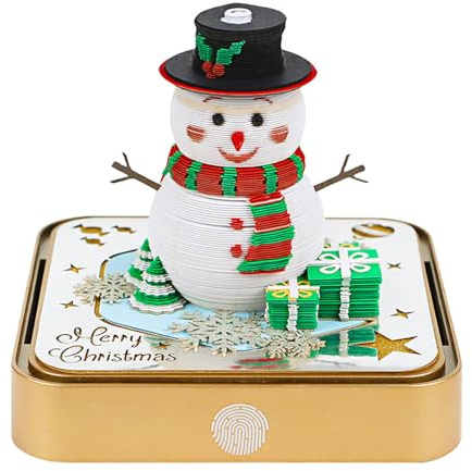 2027 Desk Calendar with LED Light, Christmas Snowman Sculpture 3D Tear-away Paper Carving Art Memo Pad Time Piece Notepad Gift for Christmas Housewarming Home Office Desktop Decoration