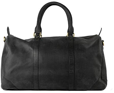 HOLZRICHTER Berlin - Weekender aus Leder für Herren (No 8-1), Reisetasche 27x50x25 cm, Handgefertigte Echtleder Umhängetasche mit Schultergurt, für Handgepäck, in Schwarz und Braun (Schwarz-Anthrazit)