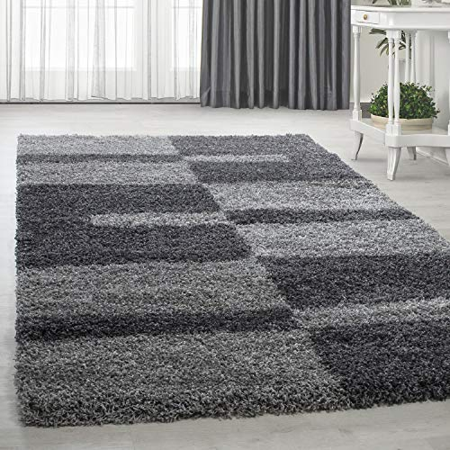HomebyHome Shaggy Teppich 200x300 Wohnzimmer (200 x 290 cm) - Hochflor Teppich Grau und Anthrazit Extra Weich und Flauschig - Bettvorleger Teppich für Schlafzimmer, Küchenläufer - Carpet, Halı, Kilim