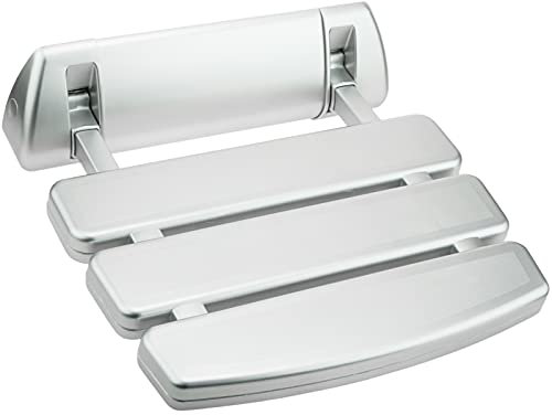 PrimeMatik - Sedile Doccia Ribaltabile. Sedia Pieghevole per Anziani in plastica e Alluminio Argento 350x348mm