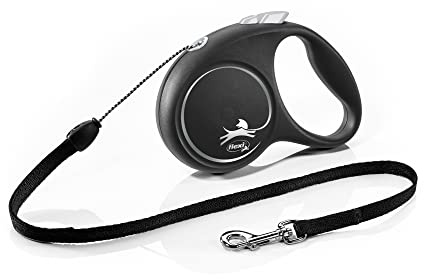 flexi® Black Design S Seil 5 m schwarz/Silber, Roll-Leine für Hunde bis 12 kg