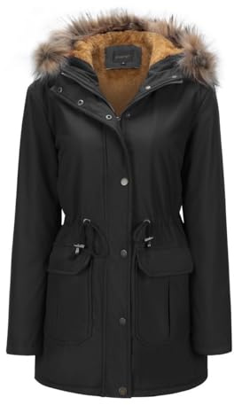 YFFUSHI Women Warm Faux Fur Hooded Jacket Long Sleeves Fleece Lined Winter Coat Winter Parka Outerwear,Black,XL
