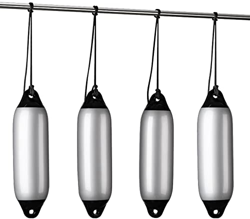 Seilflechter - Fenderset 120 x 450 mm, Silbergrau, 4 Aufblasbaren Fendern, 4 Fenderleinen, für Boot & Yacht