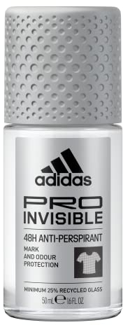 adidas, PRO Invisible Deodorante Roll-on Anti-traspirante Uomo, 48 Ore di Protezione, Formula Vegana e Senza Alcol, 50ml