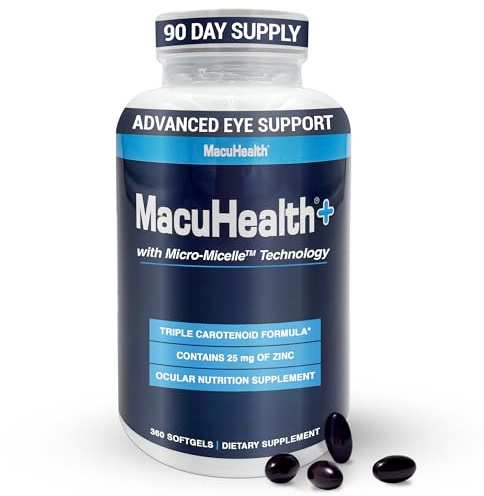 Macuhealth Plus+ Eye Vitamins Supplement for Adults - 90 Day Supply with Lutein, Zeaxanthin, and Meso-Zeaxanthin - Unflavored, Vitamin for Eyes