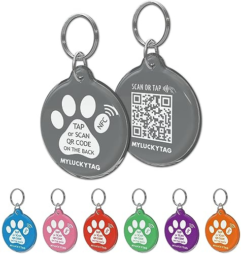 MYLUCKYTAG Médaille d'identification intelligente NFC et QR code pour animal de compagnie, profil en ligne, plaque d'identification durable pour animal de compagnie, médaille pour collier de chien