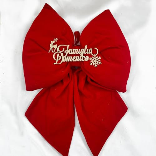 Fiocco Rosso Natalizio in Velluto con Appendino e Nomi Personalizzabili in Plexiglass Idea Regalo Famiglia Buone Feste Buon Natale Addobbi Natalizi Festività Ghirlande Decorazioni Casa Albero