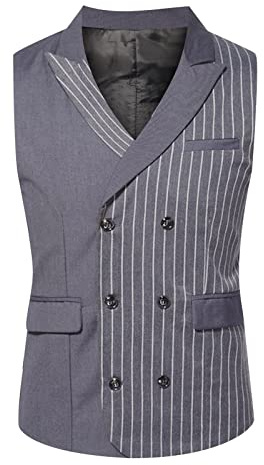 OBiQuzz kostymväst herr väst dubbelknäppt smal passform retro vintage väst randig herrväst business bröllop ärmlösa västar v-ringad elegant kostymväst klassisk kostym väst med ficka