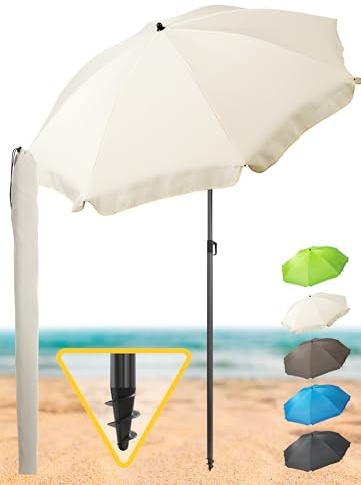 Menz Sonnenschirm Strand - UPF 50+ Sonnenschutz Strand, Strandschirm Ø 180 cm, Sonnenschirm mit Schutzhülle, Strandschirm windfest stabil, Fb. Taupe