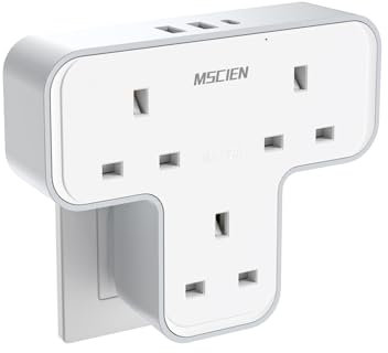 Plug Extension Socket,Mscien Plug Adapter 3 Way with 3 USB(1 Type-C), Multi Plug Adaptor Wall Socket Plug Extender UK 13A Power Extension Plug For Home Dorm Kitchen Office