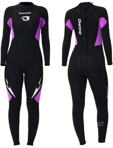 Owntop Damen Ganzkörper 3/2mm Neoprenanzug, Ultra-Stretch Langarm Winter Neoprenanzug, Rückenreißverschluss Erwachsene Neopren Surf- und Tauchanzug, Damen Violett L